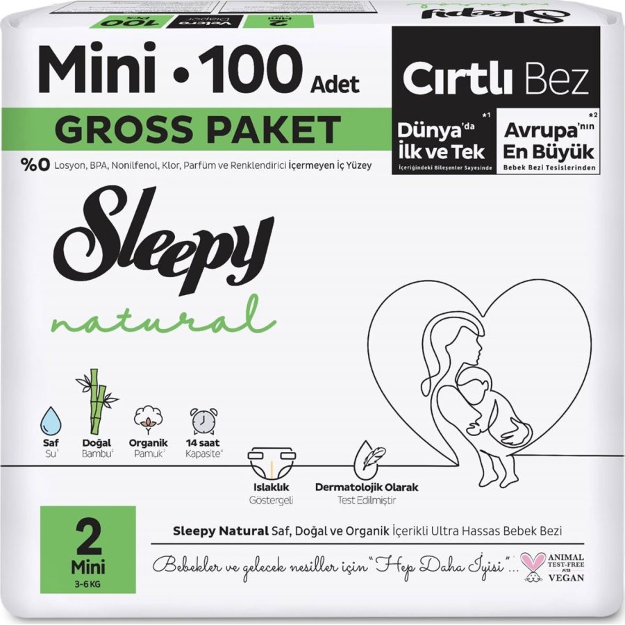 Sleepy Natural Bebek Bezi Gross Paket 2 Beden 3-6 Kg 100 Adet