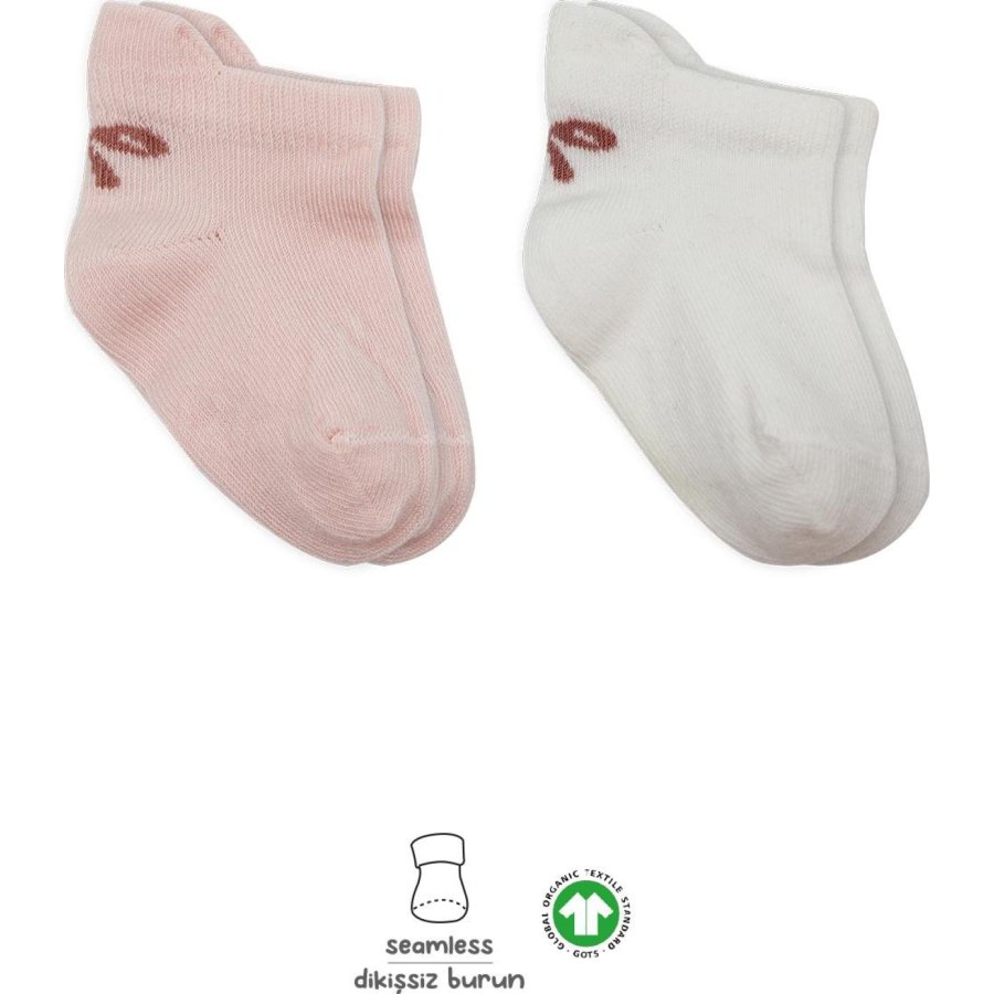 Bistyle 2'Li Sneakers Smile Penye Çorap 20106 Pembe Ekru