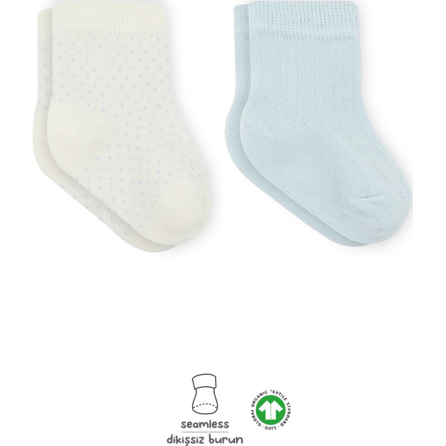 Bistyle Puan Derby Penye Soket Çorap 2'Li BS10103 Mavi Ekru