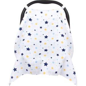 Sevi Bebe Müslin Puset ve Ana Kucağı Örtüsü, Mavi, Yıldız Yağmuru