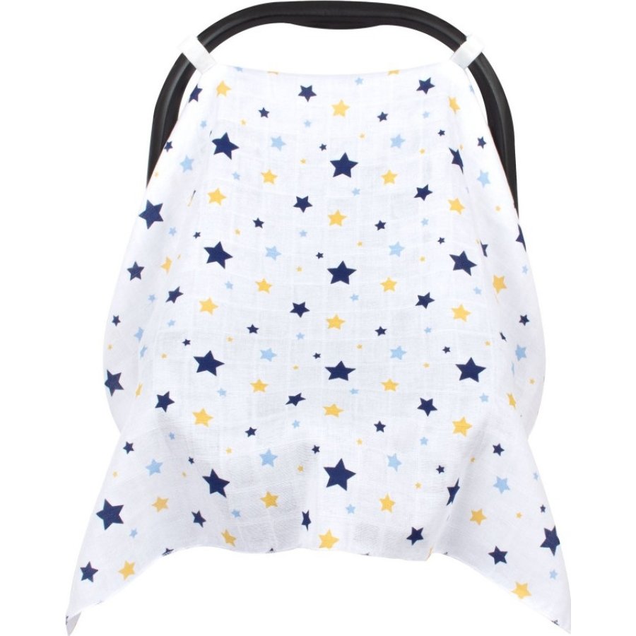 Sevi Bebe Müslin Puset ve Ana Kucağı Örtüsü, Mavi, Yıldız Yağmuru