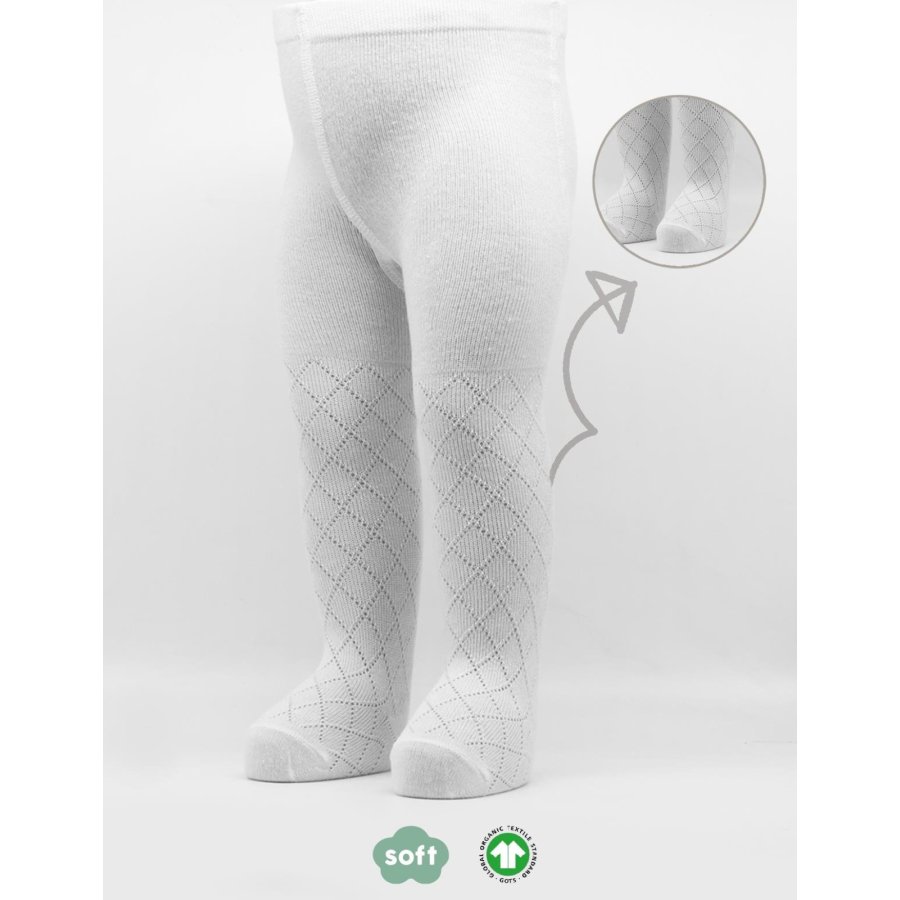 Bistyle Tekli Ekose Kabartma Penye Külotlu Çorap BS50105 Beyaz