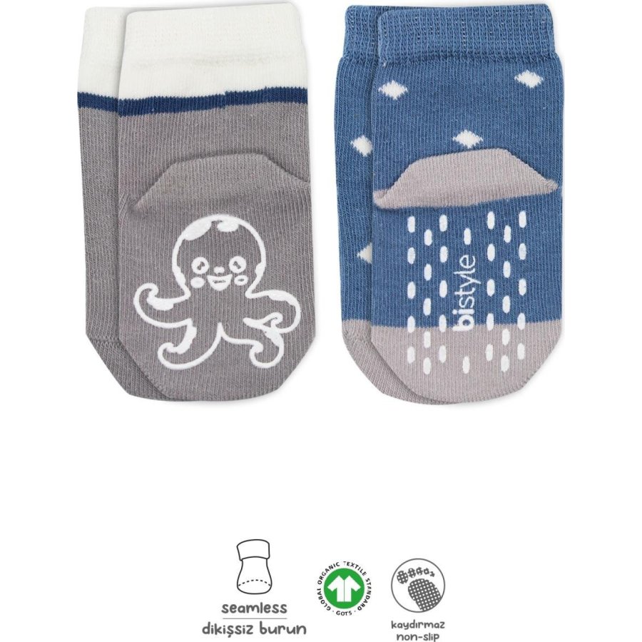 Bistyle Hayvan Figürlü Kaymaz Erkek Soket Çorap 2'Li BS10119 İndigo