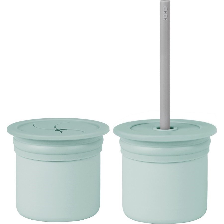 OiOi Ham+Hüp Pipetli Silikon Bardak Seti River Green / Powder Grey