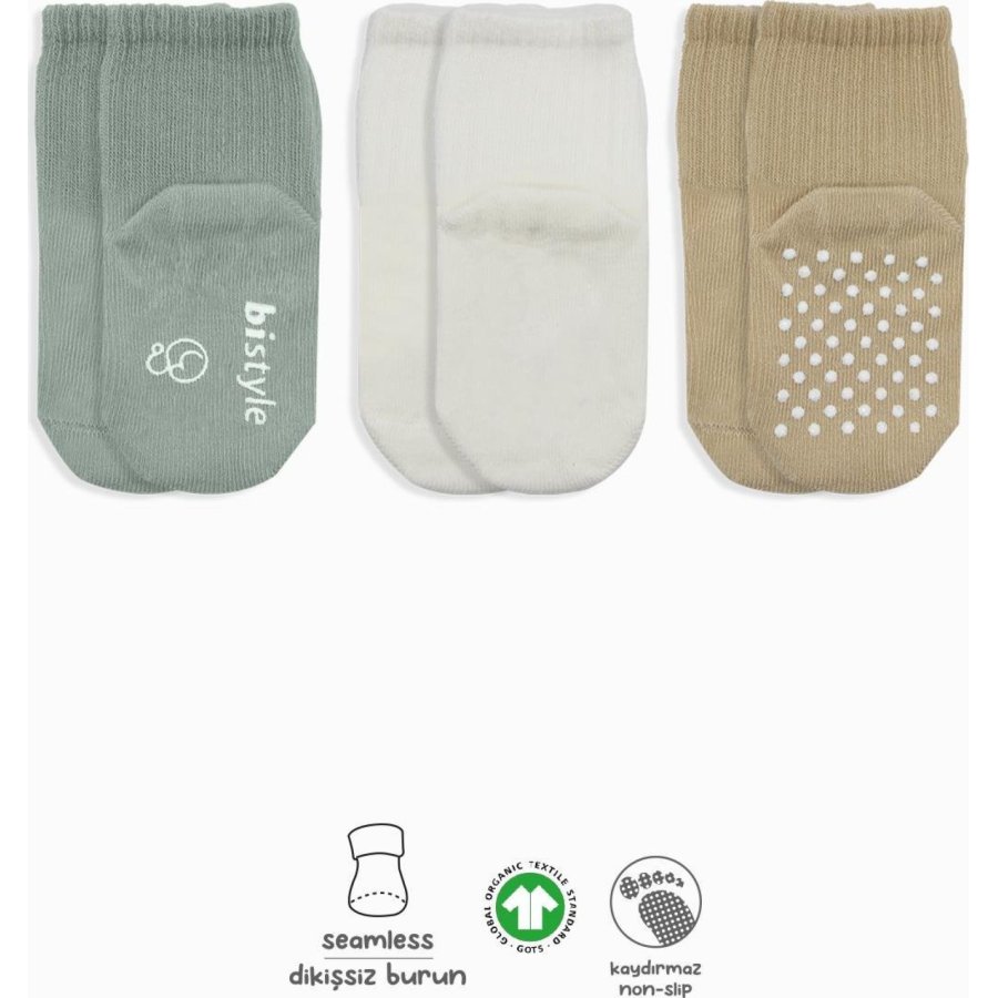 Bistyle 3'Lü Basic Kaymaz Penye Soket Çorap 10107 Nil Ekru Bej
