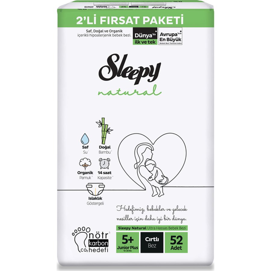 Sleepy Natural Bebek Bezi 2'Li Fırsat Paketi 5+ Beden 52 Adet