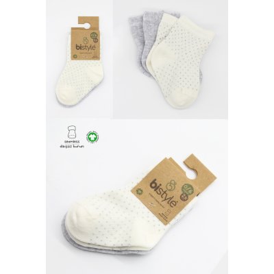 Bistyle Organik Puan Derby Penye Soket Çorap, Gri, Ekru, 2'li