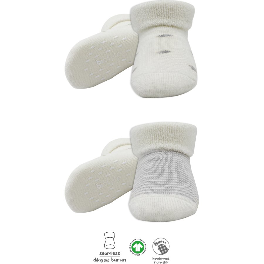 Bistyle 2'Li Havlu Soket Kaymaz Çorap 10504 Gri Ekru