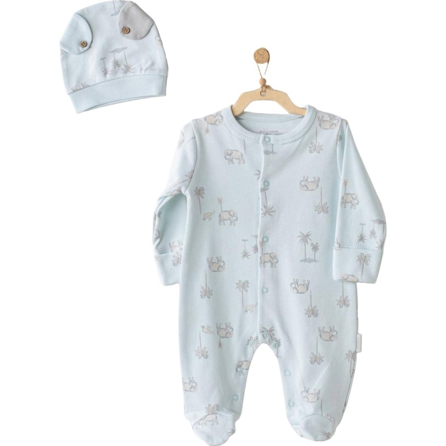 Andywawa Safari Şapkalı Bebek Tulum Takım, Mavi