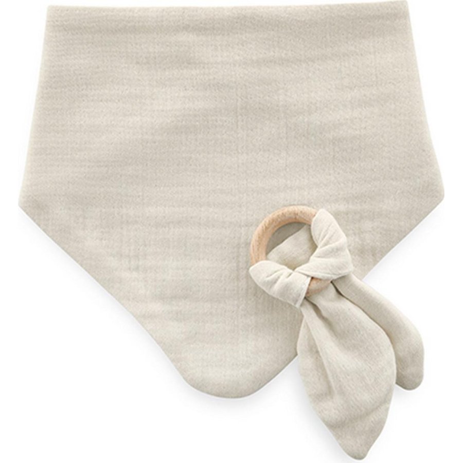 BabyJem Ahşap Diş Kaşıyıcılı Bürümcük Müslin Önlük, Ekru