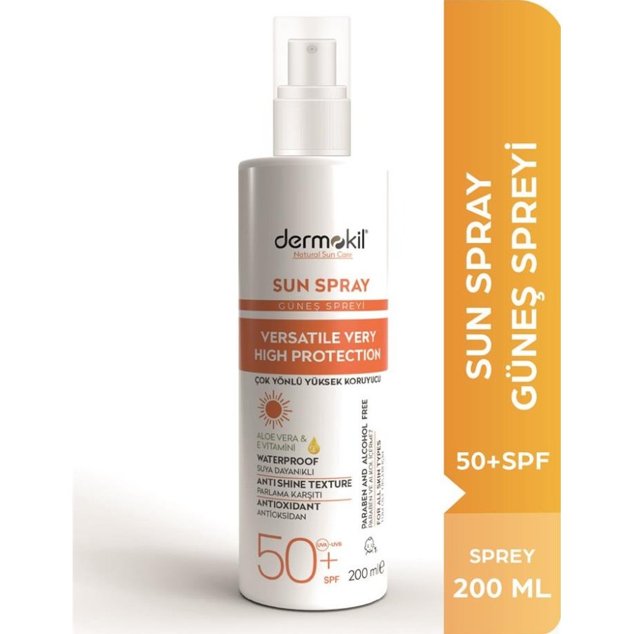Dermokil Sun Çok Yönlü Yüksek Koruyucu Güneş Spreyi, SPF 50, 200 ml