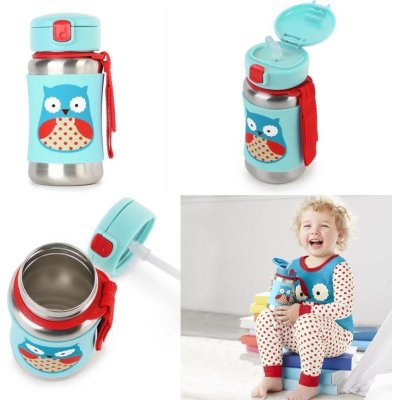 Skip Hop Pipetli Paslanmaz Çelik Suluk, 350 ml, Baykuş