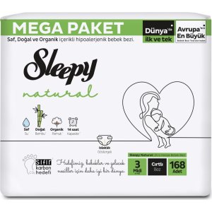 Sleepy Natural Bebek Bezi, 3 Beden, 168 Adet