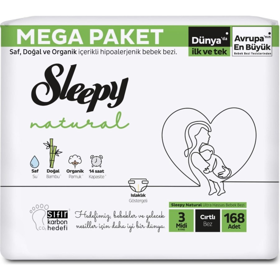Sleepy Natural Bebek Bezi, 3 Beden, 168 Adet