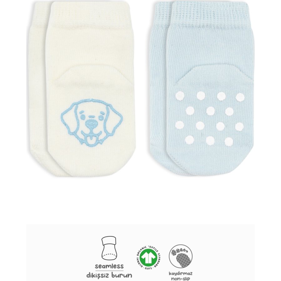 Bistyle 2'Li Hayvan Figürlü Kaymaz Soket Çorap 10104 Mavi Ekru