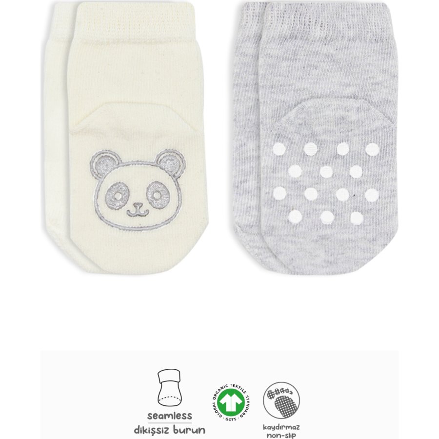 Bistyle 2'Li Hayvan Figürlü Kaymaz Soket Çorap 10104 Gri Ekru
