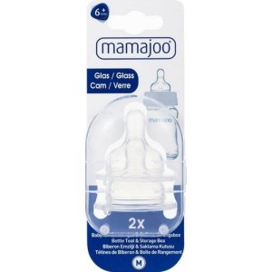 Mamajoo Saklama Kutulu Antikolik Cam Biberon Emziği, No: 2, 6+ Ay, 2'li