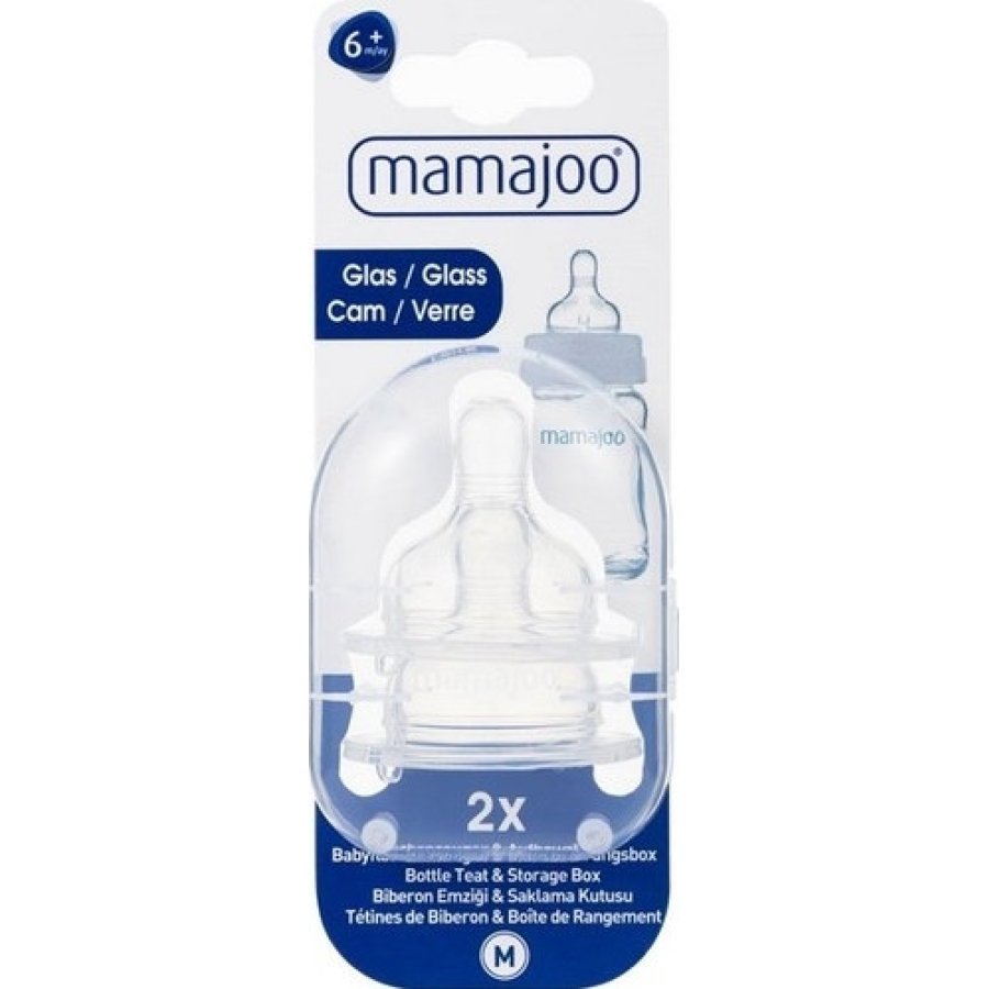 Mamajoo Saklama Kutulu Antikolik Cam Biberon Emziği, No: 2, 6+ Ay, 2'li