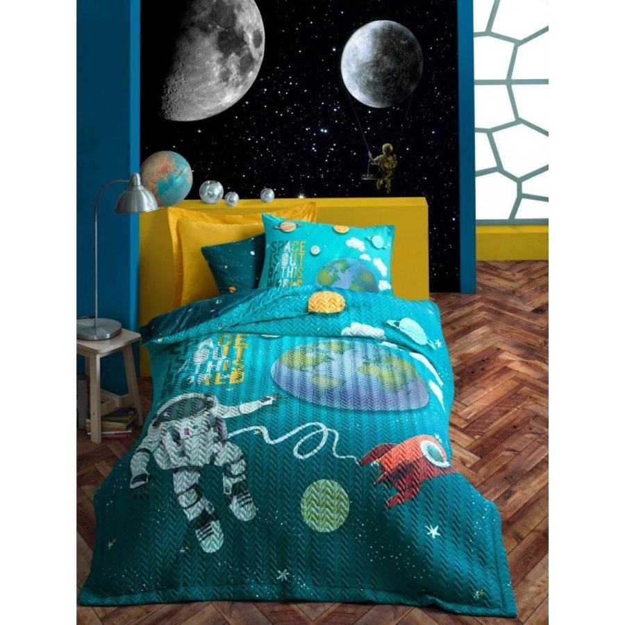 Cotton Box Junior Ranforce Complete Set Tek Kişilik, Turkuaz, Little Astronaut