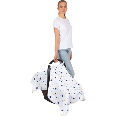 Sevi Bebe Müslin Puset ve Ana Kucağı Örtüsü, Mavi, Yıldız Yağmuru