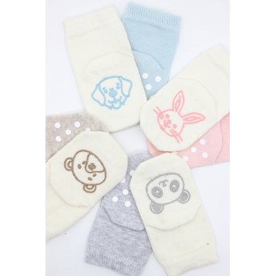 Bistyle Organik Penye Figürlü Kaymaz Soket Çorap, Gri, Ekru, 2'li