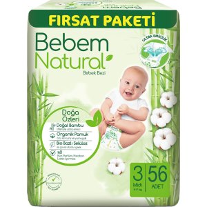 Bebem Natural Bebek Bezi, 3 Beden, 56 Adet