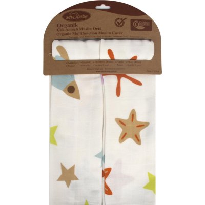 Sevi Bebe Organik Müslin Çok Amaçlı 2'li Örtü, 70x55, Uzay