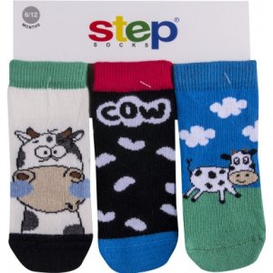 Step Cow Soket Çorap, Karışık Renkli, 3'lü