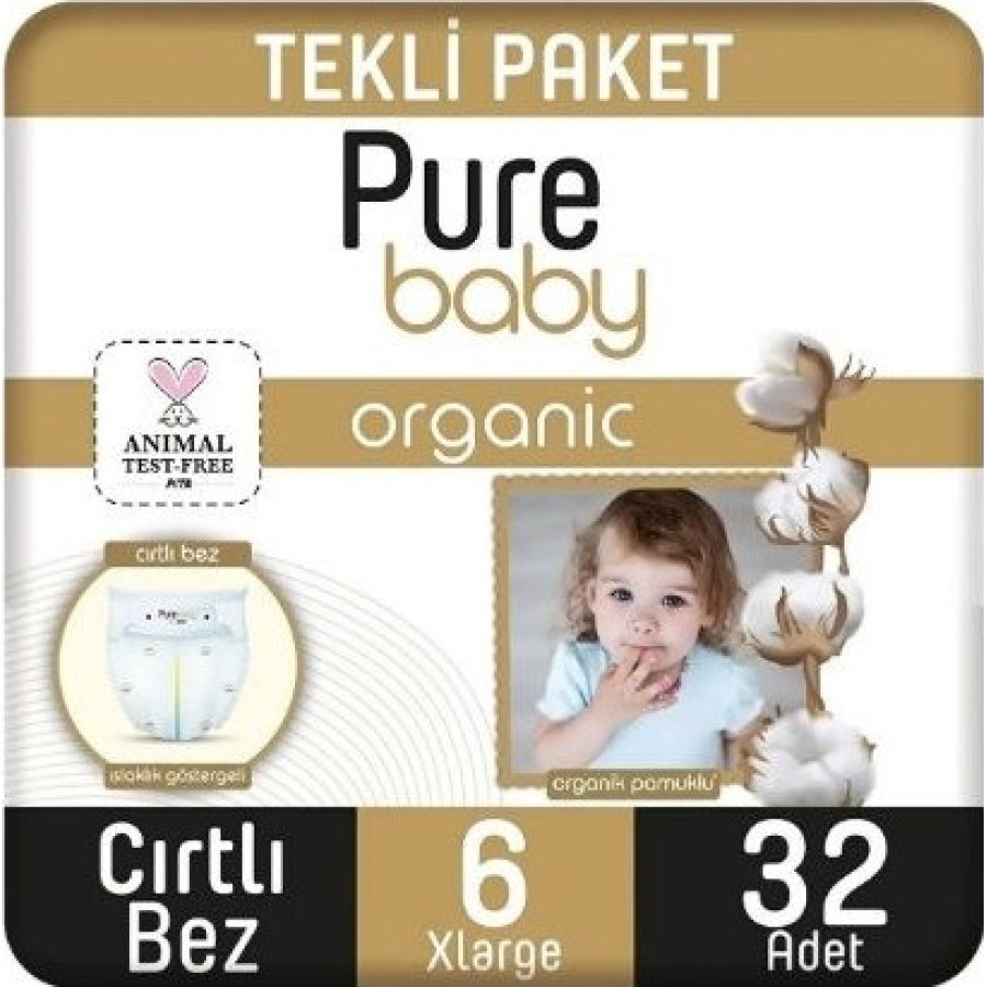 Sleepy Pure Baby Organik Bebek Bezi, 6 Beden, 32 Adet
