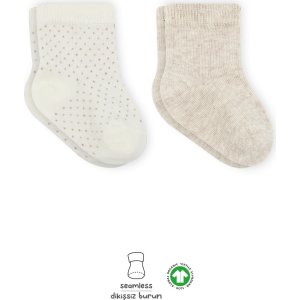 Bistyle Organik Puan Derby Penye Soket Çorap, Bej, Ekru, 2'li