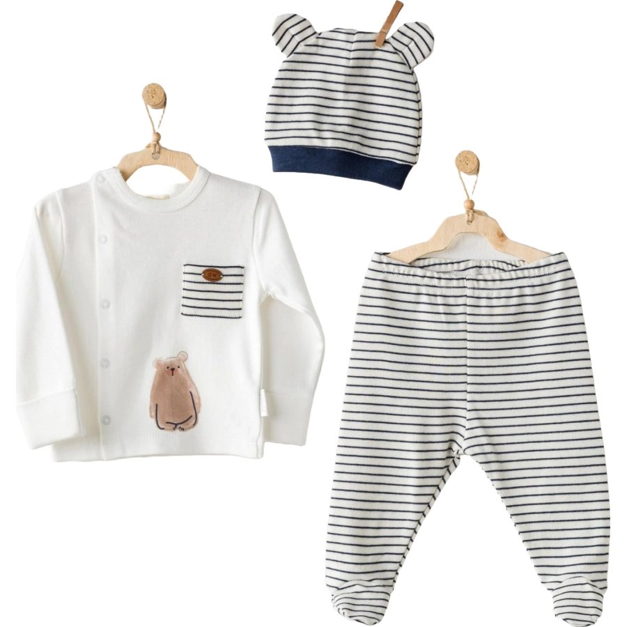 Andywawa Be Strong 3 Parça Bebek Zıbın Takımı, Ekru, Çizgili