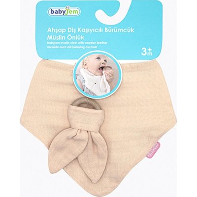 BabyJem Ahşap Diş Kaşıyıcılı Bürümcük Müslin Önlük, Somon