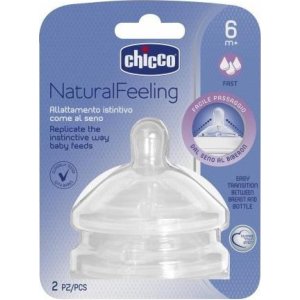 Chicco Natural Feeling Biberon Emziği, 6+ Ay, Hızlı Akış, 2'li