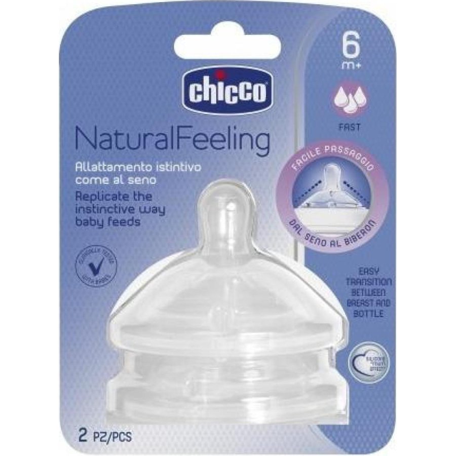 Chicco Natural Feeling Biberon Emziği, 6+ Ay, Hızlı Akış, 2'li