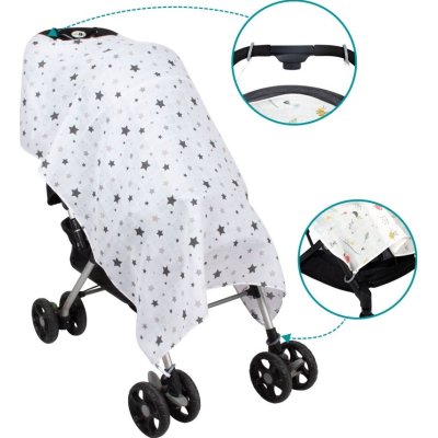 Sevi Bebe Müslin Bebek Arabası Örtüsü, Gri, Yıldız Yağmuru