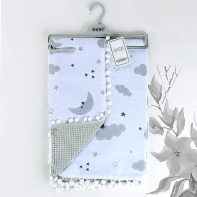 Sebi Bebe Ponponlu Çift Katlı Müslin Bebek Battaniye