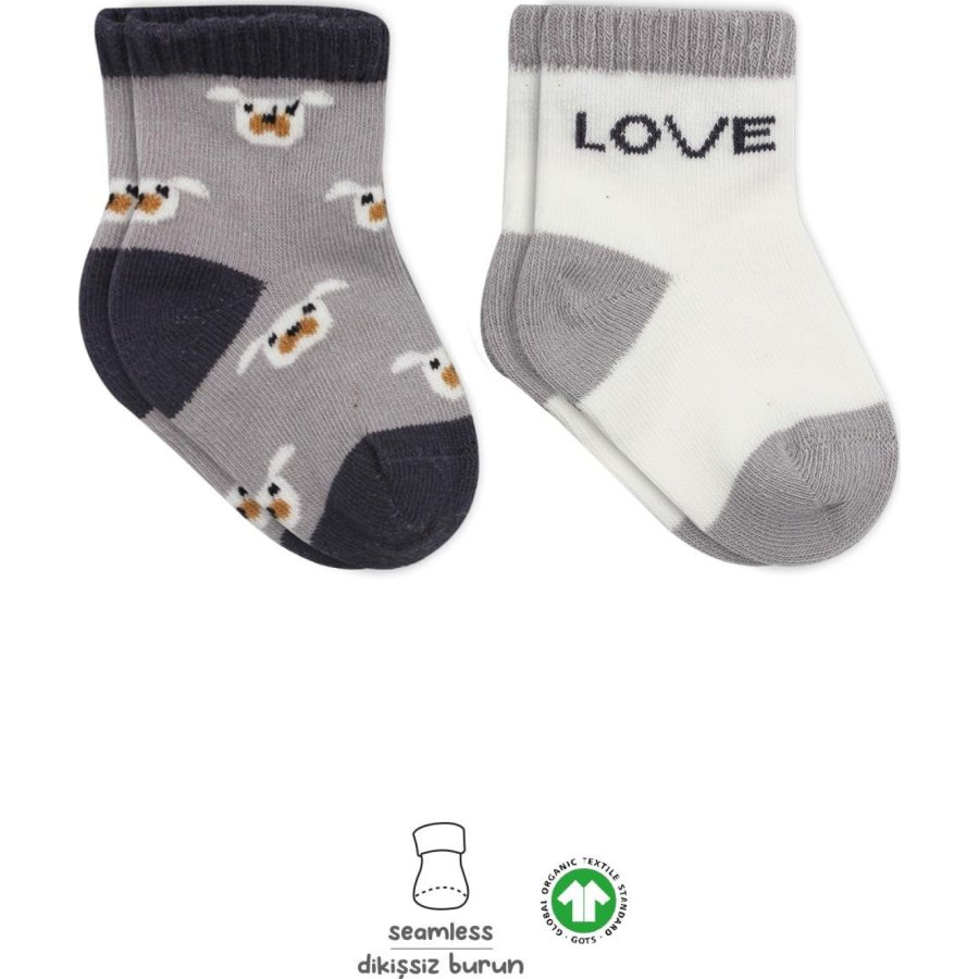 Bistyle 2'Li Love Dog Penye Soket Çorap 10118 Gri