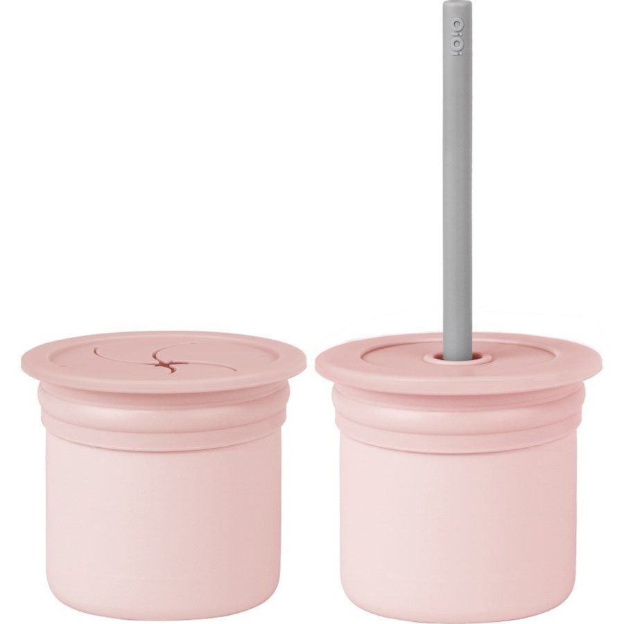 OiOi Ham+Hüp Pipetli Silikon Bardak Seti Pinky Pink / Powder Grey