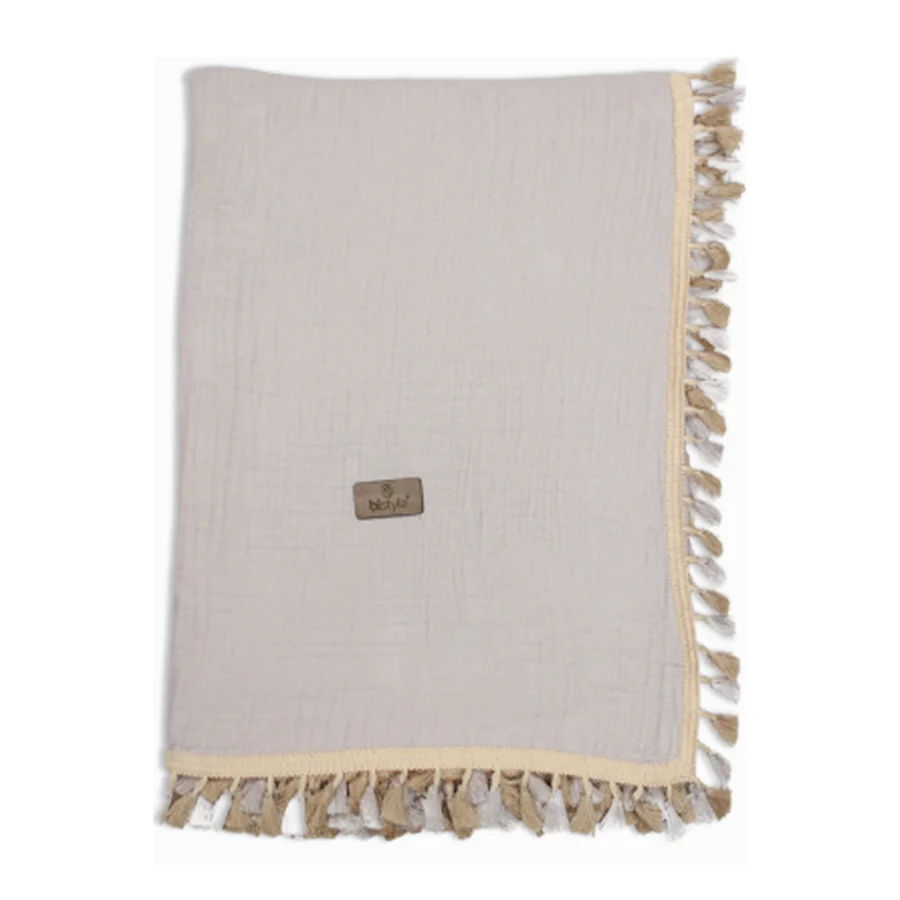 Bistyle Organik Müslin Fistolu Battaniye, 80x90, Taş