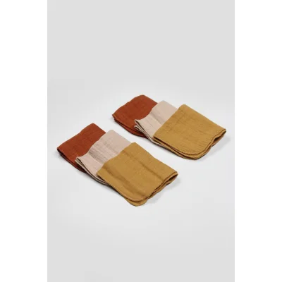Bistyle Müslin Mendil, 20x20 cm, 6'lı, Kiremit, Bej, Hardal