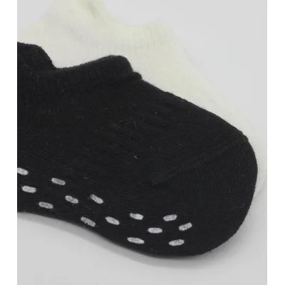 Bistyle Sneakers Kaymaz Basic Penye Çorap, 2'li, Siyah, Ekru