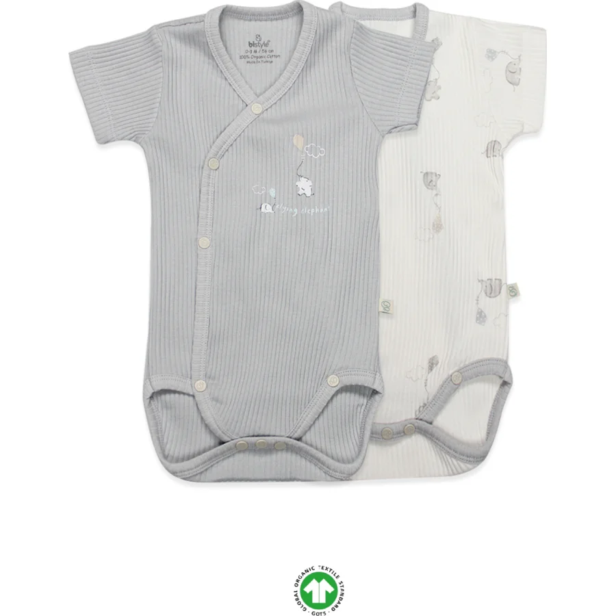 Bistyle Flying Elephant 2'li Yarım Kol Badi 17117 Ekru Gri