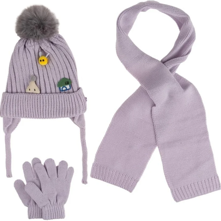 Kitti Bebe Kız Atkı Bere Eldiven Takım, 1-4 Yaş, Lila