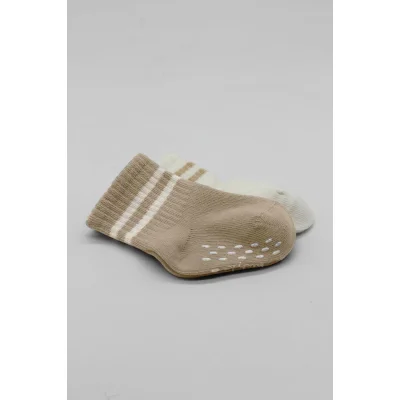 Bistyle Çemberli Kaymaz Soket Çorap, 2'li, Bej-Ekru, Ekru