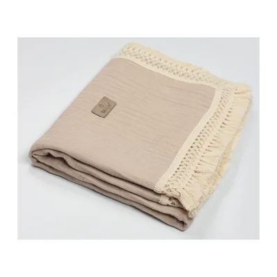 Bistyle Organik Müslin, 80x90, Fistolu Battaniye, Bej