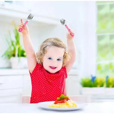 BabyJem Paslanmaz Çelik Çatal Kaşık Seti, Pembe