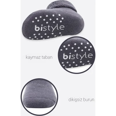 Bistyle 2'Li Çemberli Kaymaz Havlu Soket Çorap 10503 Gri-Antrasit
