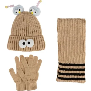 Kitti Çocuk Kız Atkı Bere Eldiven Takım (4-8 Yaş) K24170-09 Bej