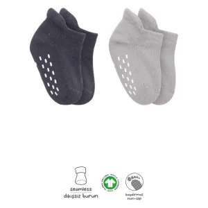 Bistyle Altı Havlu Sneakers Kaymaz Çorap, 2'li, Gri-Antrasit, Antrasit