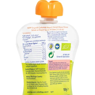 Hipp Organik Çarkıfelek Meyveli Karışık Meyve Püresi, 100 g
